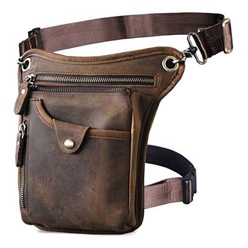 Xieben Leder Beintasche Motorrad Gürteltasche Drop Reitertasche Bein Tasche Für Herren Frauen Bauchtasche Taktische Fahrradfahrer Radfahren Wandern Sport Camping Reiten Dunkelbraun Hüfttasche von Xieben