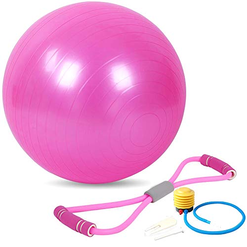 Xinlie Balance Ball 45cm 8-Wort-Zugseil Acht 8 Wort Brust Zugseil Sitzball Pezziball Yoga-Ball Pilates Yoga Ball mit Pumpe Anti-Burst Fitness Balance Ball für Core Strength Pink(2 Stück) von Xinlie