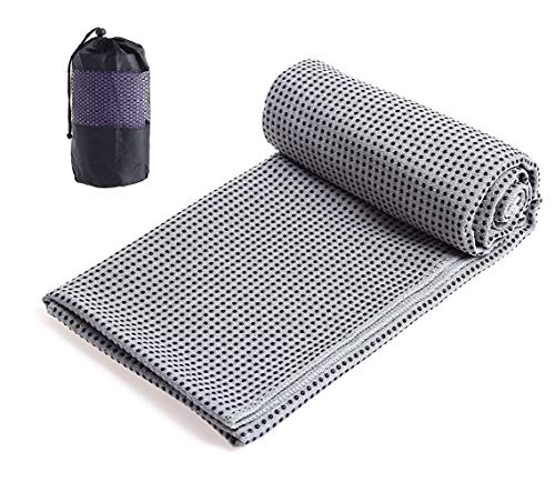 Xlabor Mikrofaser Yogatuch Handtuch mit Antirutsch Noppen Yogamattenauflage Unterlage Towel Fitnesssporttuch für die Yogamatte hellgrau von Xlabor