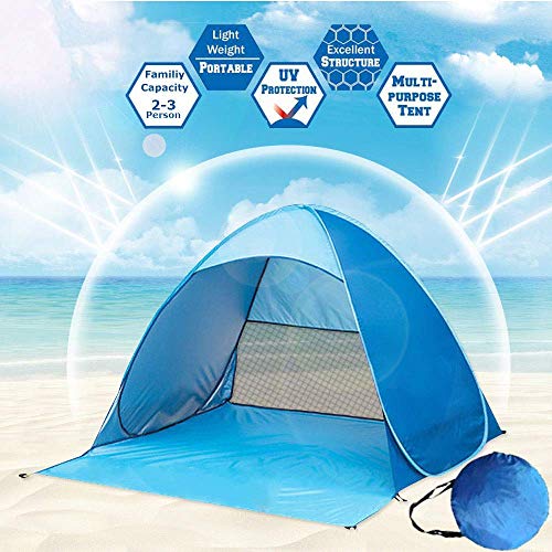 Strandmuschel Pop-up, Xndryan Tragbar Strandzelt, Sun Shelter für 2-3 Personen, UV-Schutz Beach Zelt für Familie, Strand, Camping, Garten von Xndryan