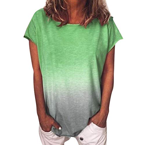Xniral T-Shirt Damen Farbverlauf Tunika Bluse Tops Sommer Casual Patchwork Kurzarm Oberteil Tops Shirt(a-Minzgrün,3XL) von Xniral
