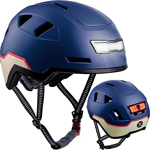 Allround Helm mit LED Beleuchtung: Fahrradhelm mit integriertem Licht: anpassbar, belüftet, leicht | Cityhelm für Herren + Damen: sicher im Stadtverkehr, E-Bike von Xnito