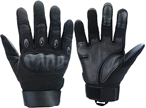 Xnuoyo Gloves Gummi Hart Knöchel Vollfinger und Halbe Fingerhandschuhe Touchscreen Handschuhe für Motorrad Radfahren Jagd Klettern Camping (Schwarz, L) von Xnuoyo