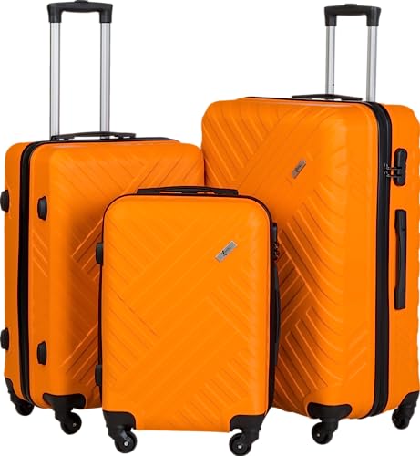 Xonic Design Reisekoffer - Hartschalen-Koffer mit 360° Leichtlauf-Rollen - hochwertiger Trolley mit Zahlenschloss in M-L-XL oder Set(Orange, Set) von Xonic