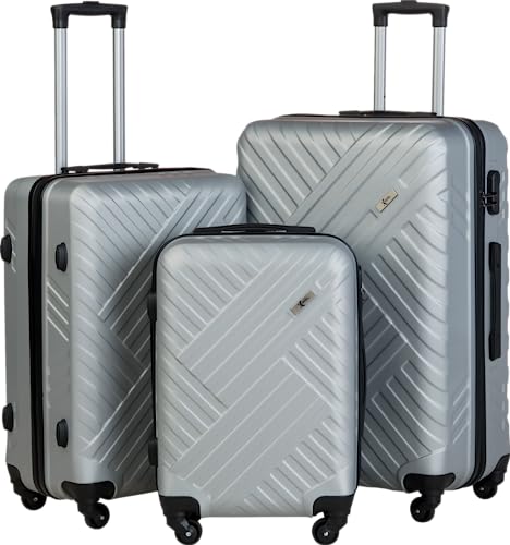Xonic Design Reisekoffer - Hartschalen-Koffer mit 360° Leichtlauf-Rollen - hochwertiger Trolley mit Zahlenschloss in M-L-XL oder Set (Silber, Set) von Xonic