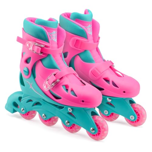 Xootz Kinder Inline-Skates, verstellbare Anfänger-Stiefel, Mädchen, Rosa/Blau, Größe M (13-36) von Xootz
