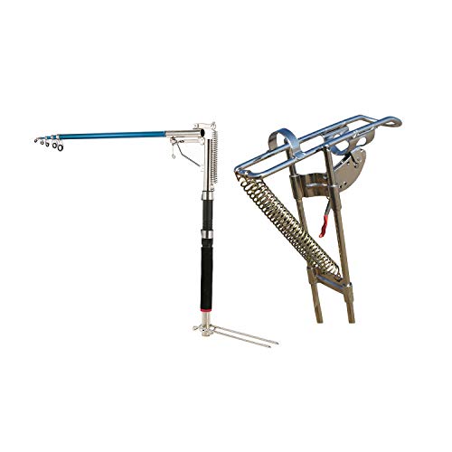Xptieeck 1 x automatische Angelrutenhalterung aus Stahl, Feder-Angelrutenhalter mit Riemenscheibe und 1 x 2,7 m 1 Einsteller, verstellbare Teleskop-Automatik-Angelrute von Xptieeck