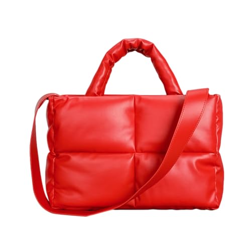Xuanxi Y2k Damen-Handtasche, einfarbig, lässig, mit Tragegriff oben, gesteppt, mit Reißverschluss, Schultertaschen für verschiedene Anlässe, rot von Xuanxi