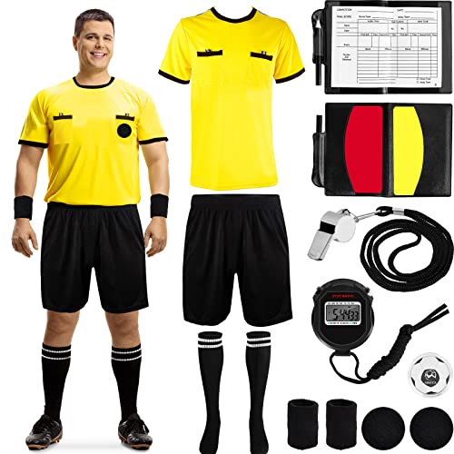 Fußball-Schiedsrichter-Set enthält Fußball-Schiedsrichter-Trikot-Shorts, Socken, rot-gelbe Karten mit Aufnahmepapier, 3 Band-Sticks aus Edelstahl, Pfeife, Seitenauswahl, Armbänder für Sport (XL) von Xuhal