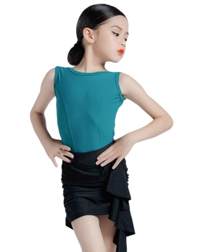 Xytraiihw Mädchen Latin Dance Kostüm Anzug, Wettbewerb Performance Kleid Kid Cha Cha Rumba Tango Samba Tanz Praxis Kleidung,Blau,130 von Xytraiihw