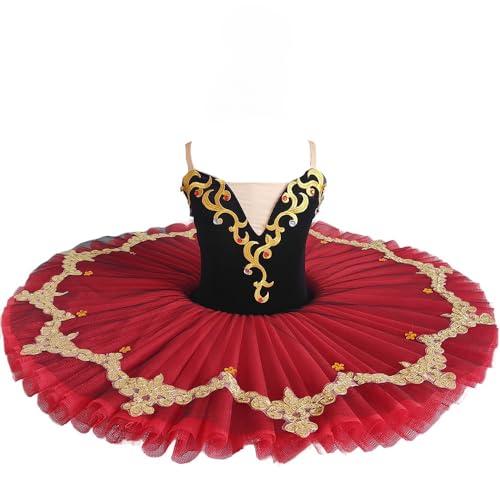 Xytraiihw Mädchen professionelles Ballett Tutu Kleid, rotes Tanz Kostüm Kind Performance Ballerinas Pfannkuchen Tutu Kinder Party Kleid,Rot,130 von Xytraiihw