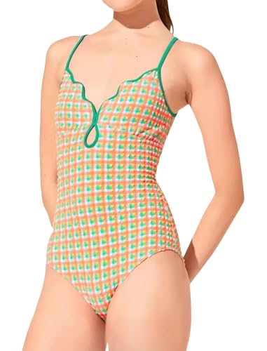 YAAYAGO Einteiler Badeanzug Retro Plaid Badeanzug Frauen Heißes Spring Resort Bikini Bikini Sexy Badeanzug-Badeanzug B-XL von YAAYAGO