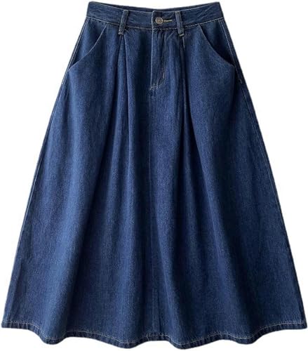 YAAYAGO Jeansrock Damen Lang Hoch Taillierter Schirmrock In A-Linie Mit Breitem Saum Und Mittellangem Rock Für Frühling Und Sommer-M-Blau YAAYAGO Jeansrock Damen Lang Hoch Taillierter Schirmrock In A-Linie Mit Breitem Saum Und Mittellangem Rock Für Frühling Und Sommer-M-Blau von YAAYAGO