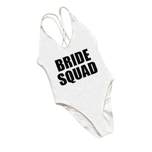 YAAYAGO Team Bridal Badeanzug Bride Squad Women One Stück Badeanzug Schwarzer Monokini Bodysuit Beachwege-Schwarzes Wort - Weiß-L von YAAYAGO