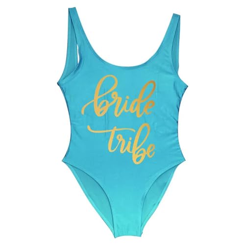 YAAYAGO Team Bride Swimsuit Braut Druck EIN Stück Badeanzug Für Frauen Bikini Hochzeitsfeier Backless Beachwear Bikini-Hellblauer Stamm-S von YAAYAGO