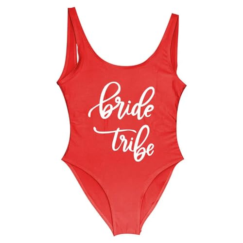 YAAYAGO Team Bride Swimsuit Braut Druck EIN Stück Badeanzug Für Frauen Bikini Hochzeitsfeier Backless Beachwear Bikini-Roter Stammes2-Xl von YAAYAGO