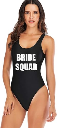 YAAYAGO Team Bride Swimsuit S ~ 3XL Bride to Be Squad Damen-Badeanzüge,Brautjungfern-Team-Badeanzüge-M-#Black-Bride Squad von YAAYAGO