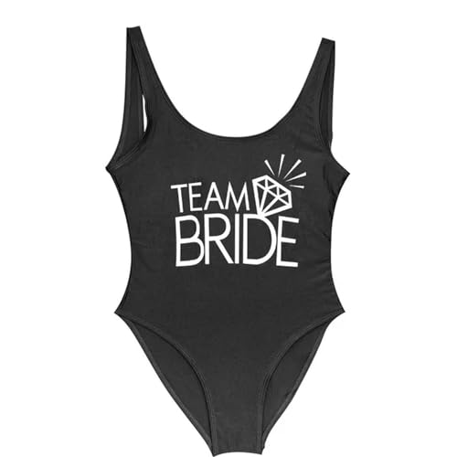 YAAYAGO Team Bride Swimsuit Team Braut Und Braut Goldener Buchstaben Print Diamant One Piece Badeanzug Frauen Badebekleidung Hochzeit-Team Black1-M von YAAYAGO