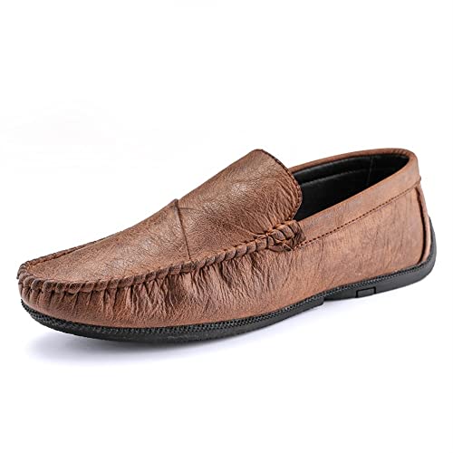 YAGFYg Loafer-Schuhe für Herren, Mokassins, runde Zehen, einfaches Leder, leicht, Flacher Absatz, rutschfest, lässig, zum Hineinschlüpfen von YAGFYg