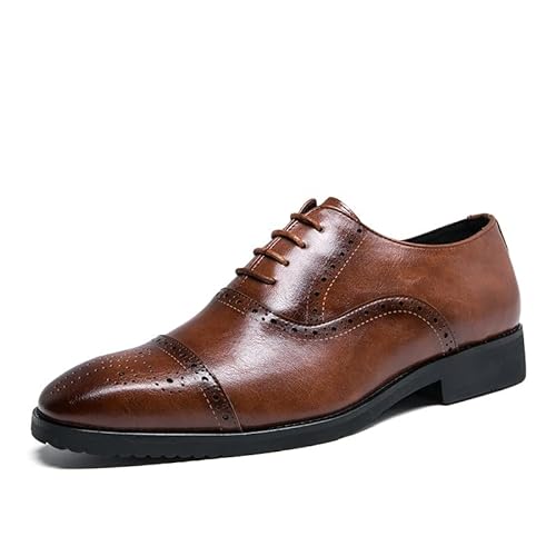 YAGFYg Oxford-Schuhe für Herren, zum Schnüren, einfarbige Zehenpartie, Kunstleder, brünierte Spitze, rutschfeste Gummisohle, Blockabsatz, rutschfest, klassisch von YAGFYg