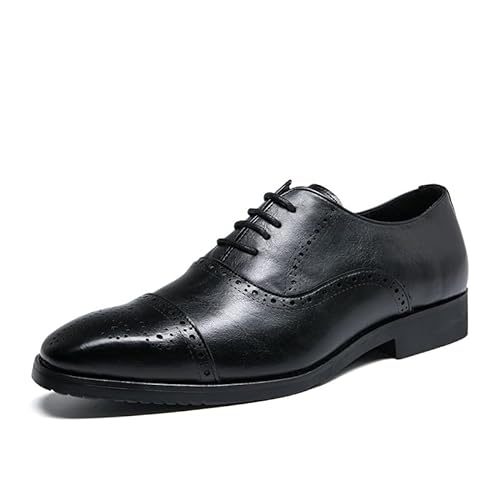 YAGFYg Oxford-Schuhe für Herren, zum Schnüren, einfarbige Zehenpartie, Kunstleder, brünierte Spitze, rutschfeste Gummisohle, Blockabsatz, rutschfest, klassisch von YAGFYg