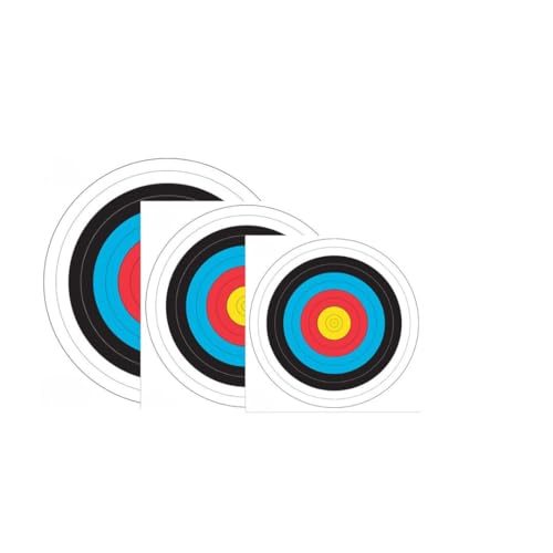 Bogenschießen Zielscheiben Set - 3 Größen (80er, 60er, 40er) je 8 Stück inkl. 4 ASES Scheibennägel - Wetterbeständig & Langlebig von YAK Archery