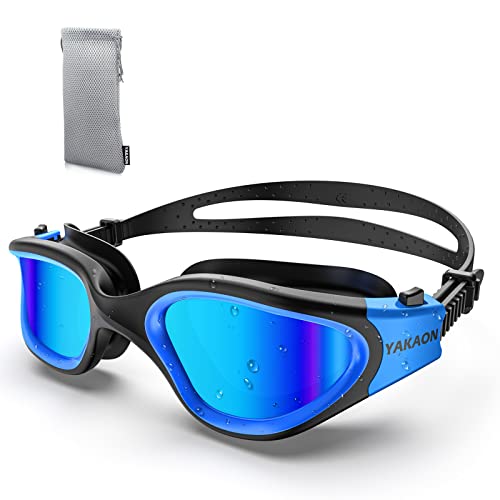 YAKAON Polarisiert Schwimmbrille für Herren und Damen,G1 Schwimmbrille mit Spiegel/Rauch Linse UV-Schutz Anti Nebel Verstellbar Profi Schwimmbrillen für Erwachsene Jugendliche von YAKAON