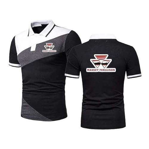 YAKWIFR Herren Poloshirt Massey-Ferguson, Kurzen Ärmeln Polohemd Mit V-Ausschnitt, Summer Golf Slim Fit Active Short Sleeve T-ShirtBlack,L von YAKWIFR