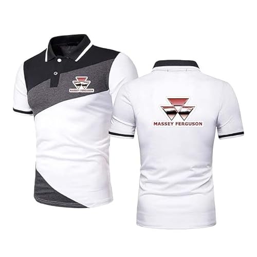 YAKWIFR Herren Poloshirt Massey-Ferguson, Kurzen Ärmeln Polohemd Mit V-Ausschnitt, Summer Golf Slim Fit Active Short Sleeve T-ShirtWhite,L von YAKWIFR