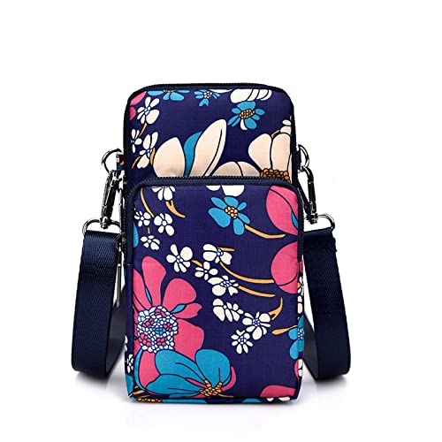 YAMEIZE Handy Umhängetasche Damen Kleine Geldbörse-Handytasche Kartenfächer Brieftasche Schultertasche Blaue Blume von YAMEIZE