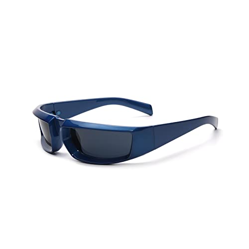 YAMEIZE Sport Sonnenbrille Damen Wrap Around-Radfahren Vintage Retro Mode UV400 Schutz Brille Herren Blau von YAMEIZE