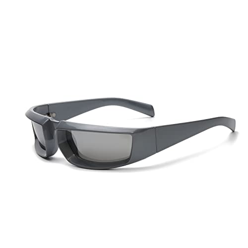 YAMEIZE Sport Sonnenbrille Damen Wrap Around-Radfahren Vintage Retro Mode UV400 Schutz Brille Herren Silber von YAMEIZE