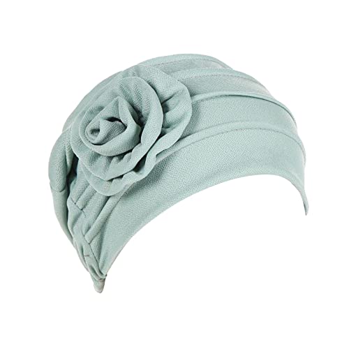 YANFJHV Weiche einfarbige Seitenapplikations-Blumen-Hijab-Mütze für Frauen, muslimischer Baotou-Hut Badekappe Kinder (Mint Green, One Size) von YANFJHV