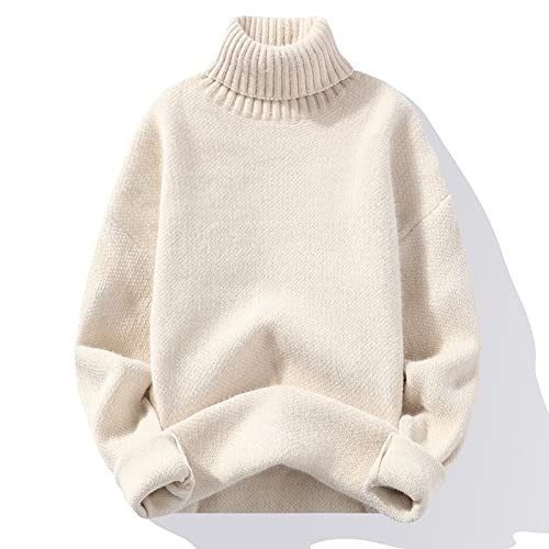 YAROVA Herren Pullover - Winter Männer Warm Rollkragen Strick Pullover Slim Gestrickte Pullover Herbst Einfarbige Casual Tops Weiche Verdickte Winddichte Kleidung, Weiß, XXL von YAROVA