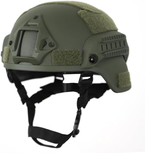 YBJMSFA Mich Airsoft ACH Tactical Helm Mit Gehörschutz, Front NVG Mount Und Seitenschiene Für Paintball Outdoor Sport Jagd Schießen,Einstellbar von YBJMSFA