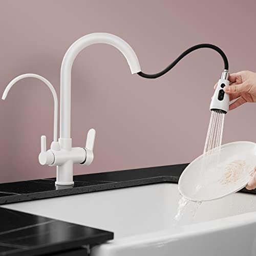 YCVAWEOD 3 -Wege -Küchenhahn mit Pise Out Spray White Messing Telescopic rotieren 3 in 1 Küchenmischer -Hahn LWX von YCVAWEOD