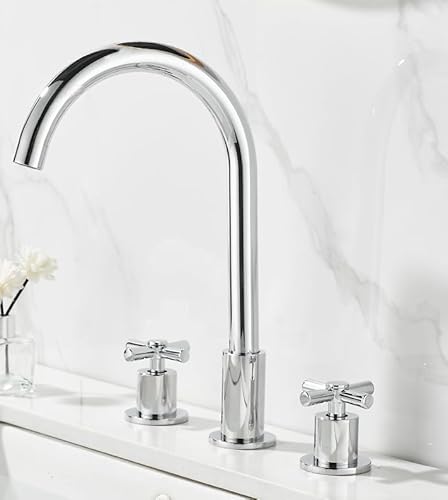 YCVAWEOD DREI-Loch-Basin-Wasserhahn geteiltes DREI-Loch-Basin-Wasserhahn, Silber-Sieben-Charakter-Rohr [gerader Griff] LWX von YCVAWEOD