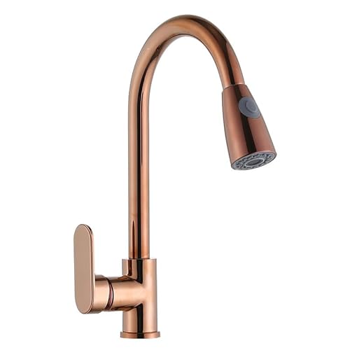 YCVAWEOD Down Kitchen -Wasserhahn mit mehrfarbigem Kupferkörper 3 -Wege -Waschbeckenmixer Rotatable Teleskope Heiße und kaltes Wasserhahn Langlebiges plattiertes Design für Moderne Küchen LWX von YCVAWEOD