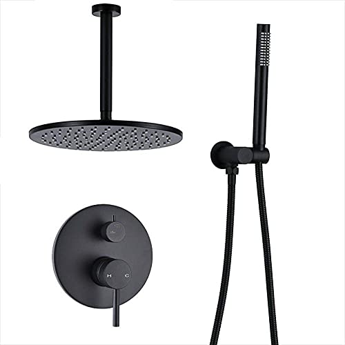 YCVAWEOD Duschsystem Messing Schwarz Dusch Set Badezimmer Wasserhahn Decke oder Wandduscharm Diverter Mixer Handheld-Sprühsets mit 8-16 Rian Duschkopf, 10 Zoll Duschset C. LWX von YCVAWEOD