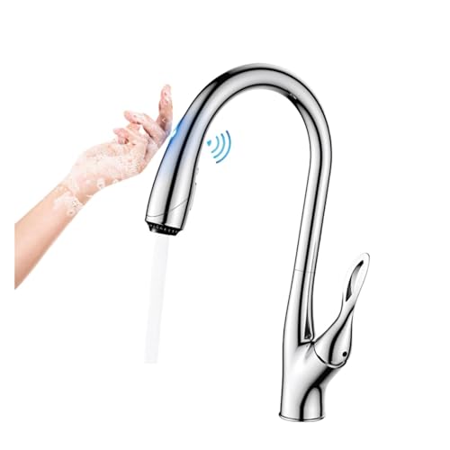 YCVAWEOD Küchenhack-Küchmisch-Mixer-TIPP, schwarzer Messing-Badezimmerhahn mit Intellint-Touch-Design, kaltes und heißes Dual Control 3-Funktionshahn für Küche, Badezimmer (Chrome01) LWX von YCVAWEOD