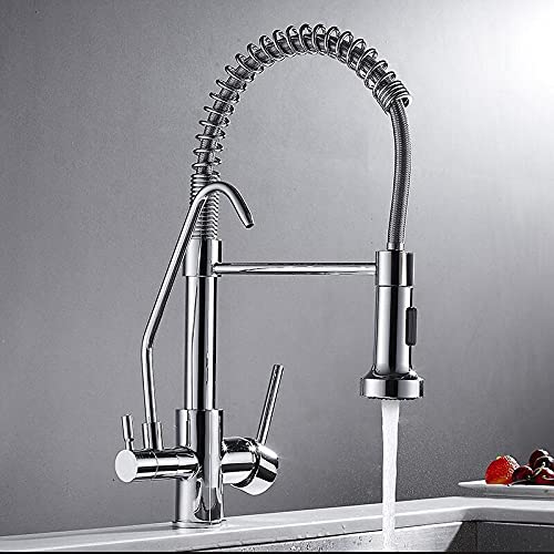YCVAWEOD Küchenspüle Tap für Bar Farmhouse Werbung, Nickel Spring Pull Down Kitchen -Wasserhahn, Dual -Spouts 360 Schwenkhandschuhe Küchenmischer Crane, heiße Kalt 2 Auslass Spring Taps (Co. LWX von YCVAWEOD