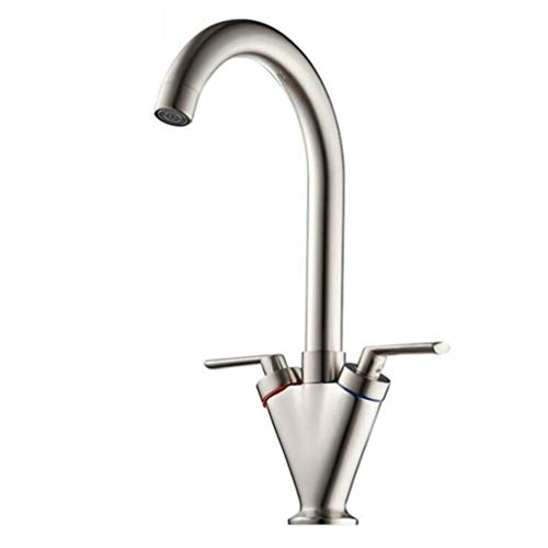 YCVAWEOD Küchenspüle Wasserhahnmixer Heiße und kaltes Wasserhahn Küchenkran Mixer 360 Schwenkchrom/Schwarz -Fersion Doppelgriff mit Luftwaschbeckenmixer, gebürstetem Nickel LWX von YCVAWEOD