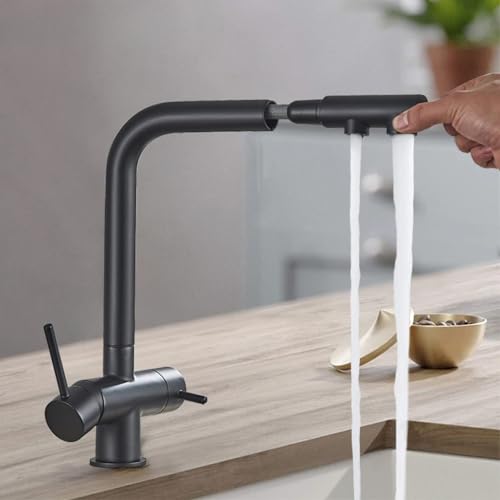 YCVAWEOD Schwarz gefilterte Küchenarmatur ausziehen B -Purifikator Wasserhahn 360 Rotation Dual Sprayer Trinkwasser -Flockenschiff -Waschbeckenmischhahn mit Nickel -Upgrade LWX von YCVAWEOD