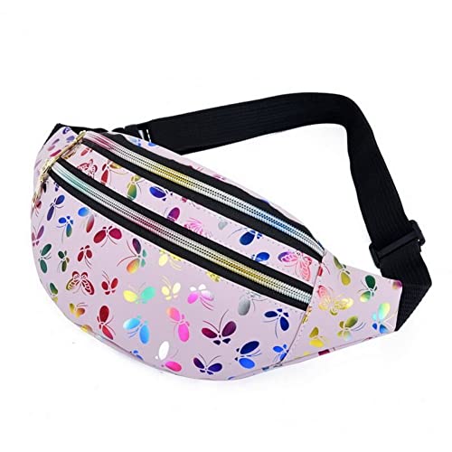 Bedruckte Hüfttasche, glänzende Hüfttaschen, wasserdichte Gürteltasche, Verstellbarer Gürtel, Sporttasche for Damen und Mädchen (Color : Pink) von YCYNPXIR