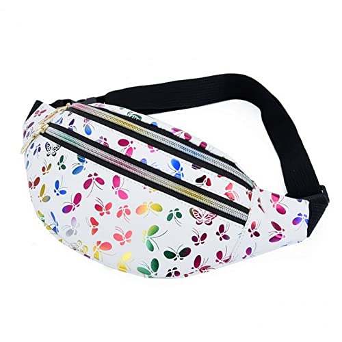 Bedruckte Hüfttasche, glänzende Hüfttaschen, wasserdichte Gürteltasche, Verstellbarer Gürtel, Sporttasche for Damen und Mädchen (Color : White) von YCYNPXIR