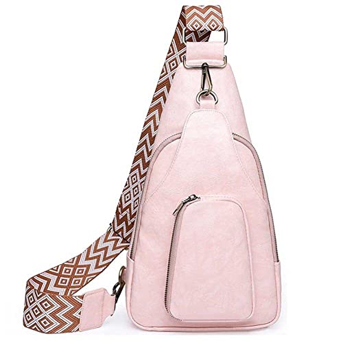 Damen Umhängetasche, Pu-Leder, Brusttasche, kleine Umhängetasche, tragbare Umhängetasche, modische Hüfttasche for Wandern, Reisen, Outdoor (Color : Pink) von YCYNPXIR