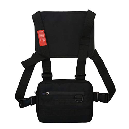Herren-Brusttasche, Taktische Hüfttasche, Fronttasche, Radio-Geschirr, Hip-Hop-Funktion, Chest Rig Pack (weiß) (Color : Black) von YCYNPXIR