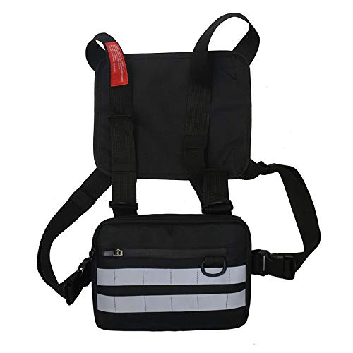 Herren-Brusttasche, Taktische Hüfttasche, Fronttasche, Radio-Geschirr, Hip-Hop-Funktion, Chest Rig Pack (weiß) (Color : Black Reflective) von YCYNPXIR