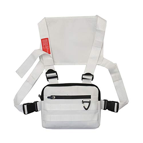 Herren-Brusttasche, Taktische Hüfttasche, Fronttasche, Radio-Geschirr, Hip-Hop-Funktion, Chest Rig Pack (weiß) (Color : White) von YCYNPXIR