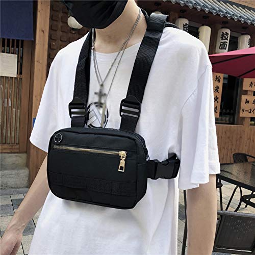 Taktische Brusttasche for Männer und Frauen, Hip-Hop-Streetwear-Hüfttasche, verstellbare Taktische Brusttaschen, Gürteltasche, Streetwear-Hüfttaschen (Color : Black) von YCYNPXIR
